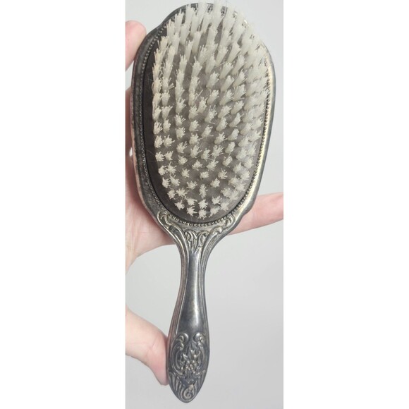 Vtg Silverplate Vanity Set 8" Brush & 9" Hand Mirror Floral Ornate Design Heavy - Picture 5 of 13